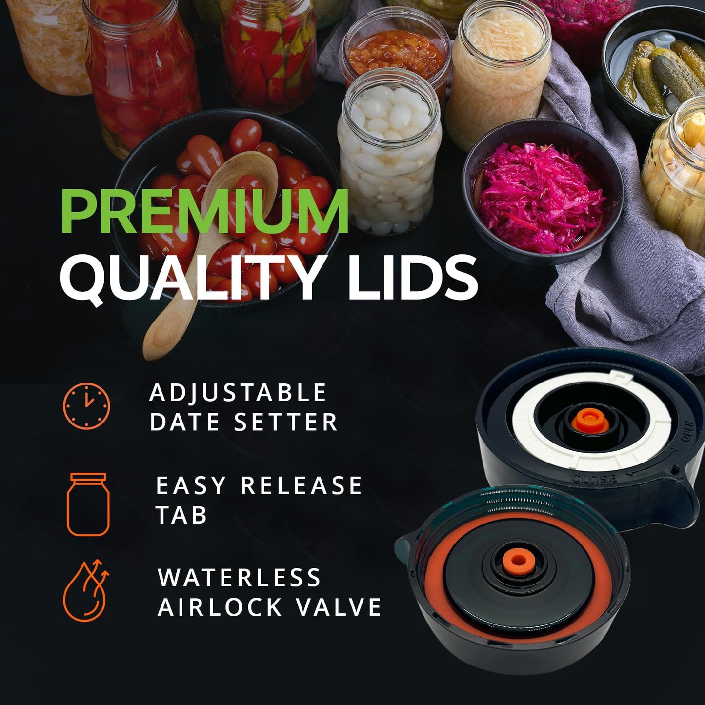 Easy Fermenter Fermentation Kit, Includes 3 Fermenting Lids for Wide Mouth Mason Jars & Oxygen Extractor Pump, Mason Jar Airlock Lid For Fermenting Kimchi, Pickle, & Sauerkraut